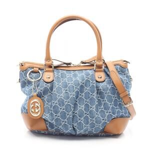 Gucci Sukey GG Handbag Denim Blue Brown